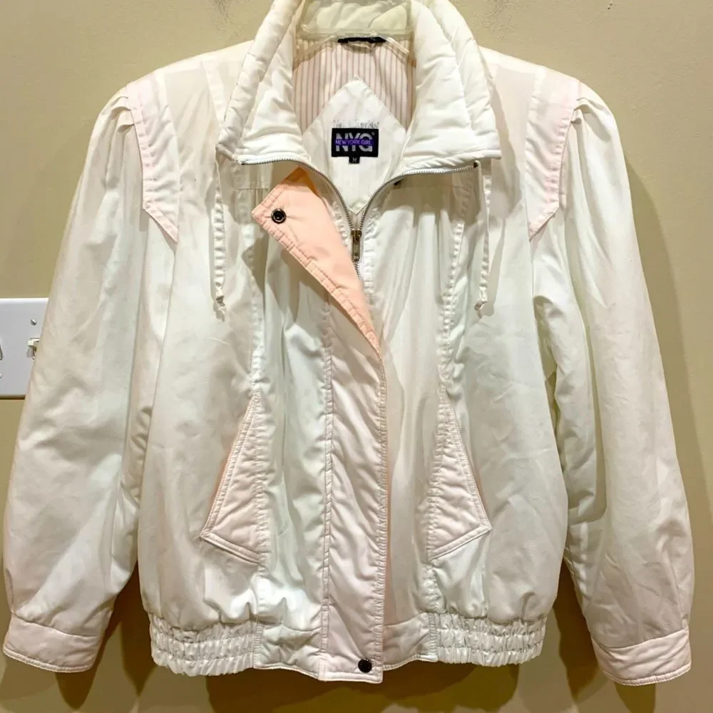 Vintage NYG New York Girl M White Bomber Jacket - Picture 1 of 8